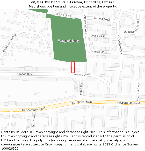 60, GRANGE DRIVE, GLEN PARVA, LEICESTER, LE2 9PF: Location map and indicative extent of plot