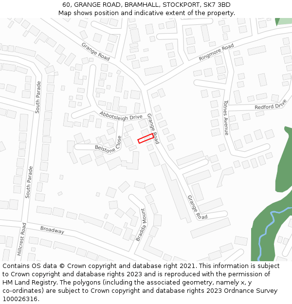 60, GRANGE ROAD, BRAMHALL, STOCKPORT, SK7 3BD: Location map and indicative extent of plot