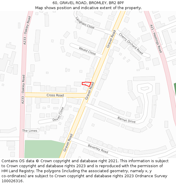 60, GRAVEL ROAD, BROMLEY, BR2 8PF: Location map and indicative extent of plot