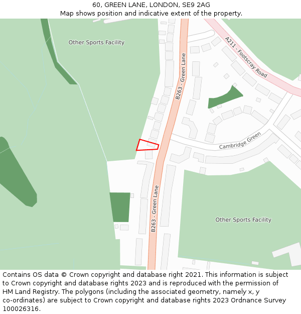 60, GREEN LANE, LONDON, SE9 2AG: Location map and indicative extent of plot