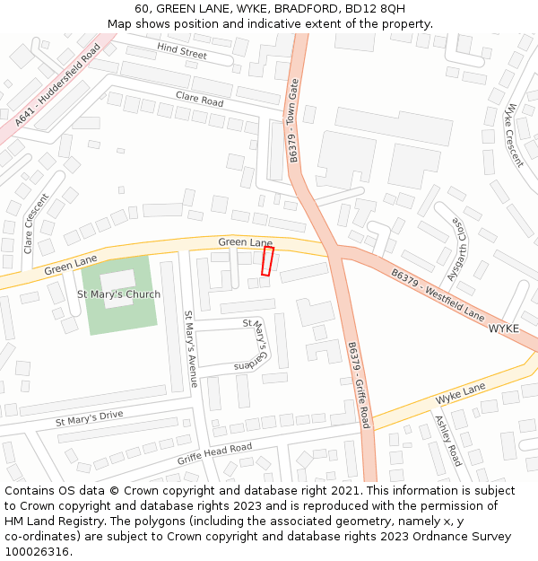 60, GREEN LANE, WYKE, BRADFORD, BD12 8QH: Location map and indicative extent of plot