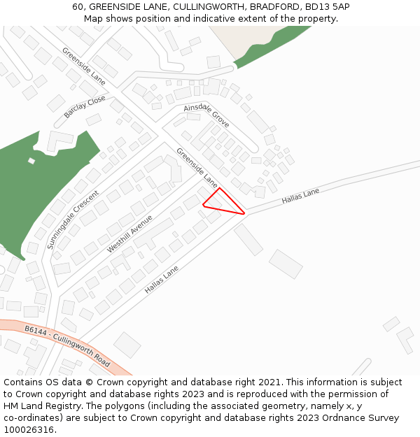 60, GREENSIDE LANE, CULLINGWORTH, BRADFORD, BD13 5AP: Location map and indicative extent of plot