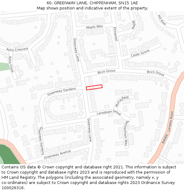 60, GREENWAY LANE, CHIPPENHAM, SN15 1AE: Location map and indicative extent of plot