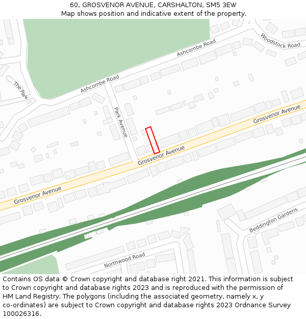 60, GROSVENOR AVENUE, CARSHALTON, SM5 3EW: Location map and indicative extent of plot