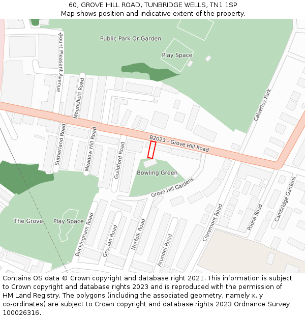 60, GROVE HILL ROAD, TUNBRIDGE WELLS, TN1 1SP: Location map and indicative extent of plot