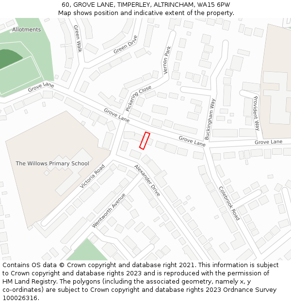 60, GROVE LANE, TIMPERLEY, ALTRINCHAM, WA15 6PW: Location map and indicative extent of plot