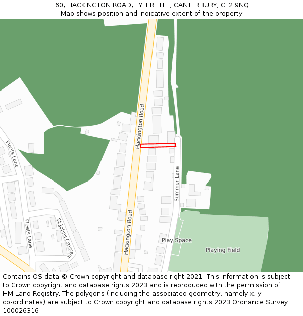 60, HACKINGTON ROAD, TYLER HILL, CANTERBURY, CT2 9NQ: Location map and indicative extent of plot