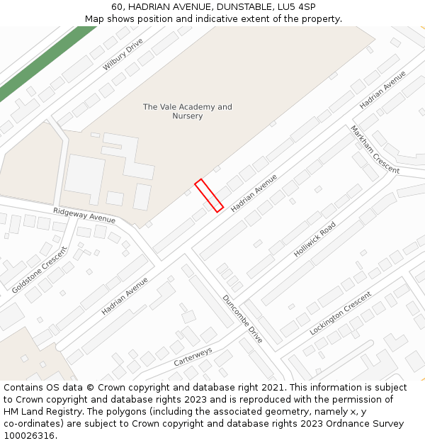 60, HADRIAN AVENUE, DUNSTABLE, LU5 4SP: Location map and indicative extent of plot