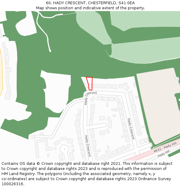 60, HADY CRESCENT, CHESTERFIELD, S41 0EA: Location map and indicative extent of plot