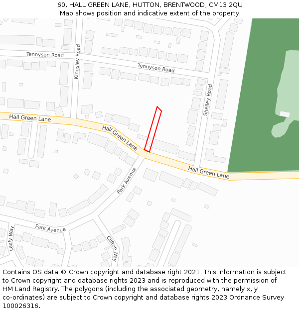 60, HALL GREEN LANE, HUTTON, BRENTWOOD, CM13 2QU: Location map and indicative extent of plot