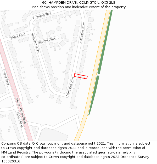 60, HAMPDEN DRIVE, KIDLINGTON, OX5 2LS: Location map and indicative extent of plot