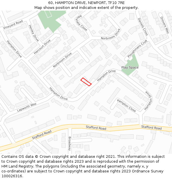 60, HAMPTON DRIVE, NEWPORT, TF10 7RE: Location map and indicative extent of plot