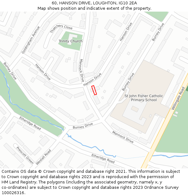 60, HANSON DRIVE, LOUGHTON, IG10 2EA: Location map and indicative extent of plot