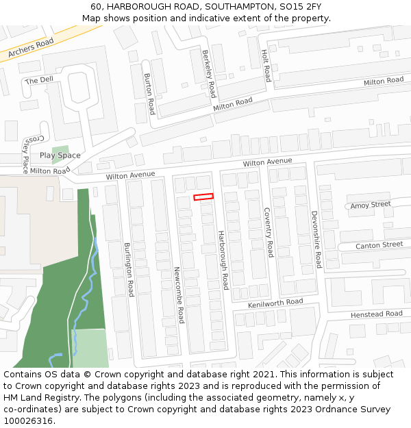 60, HARBOROUGH ROAD, SOUTHAMPTON, SO15 2FY: Location map and indicative extent of plot