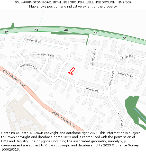 60, HARRINGTON ROAD, IRTHLINGBOROUGH, WELLINGBOROUGH, NN9 5GP: Location map and indicative extent of plot