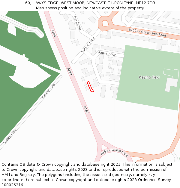 60, HAWKS EDGE, WEST MOOR, NEWCASTLE UPON TYNE, NE12 7DR: Location map and indicative extent of plot