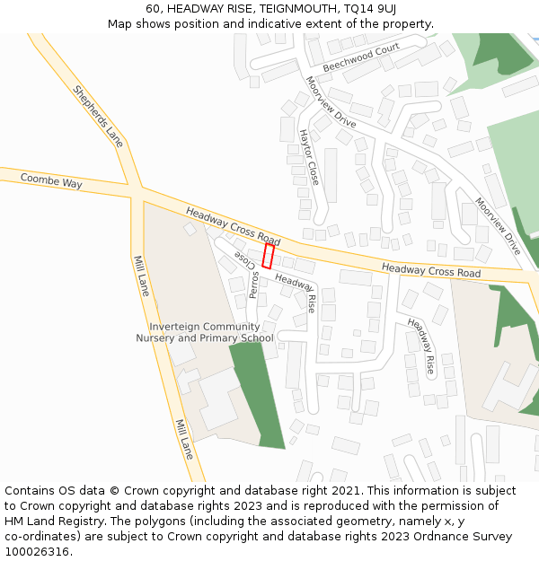 60, HEADWAY RISE, TEIGNMOUTH, TQ14 9UJ: Location map and indicative extent of plot