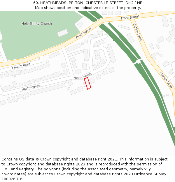 60, HEATHMEADS, PELTON, CHESTER LE STREET, DH2 1NB: Location map and indicative extent of plot