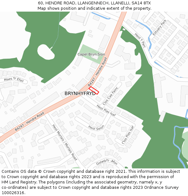 60, HENDRE ROAD, LLANGENNECH, LLANELLI, SA14 8TX: Location map and indicative extent of plot