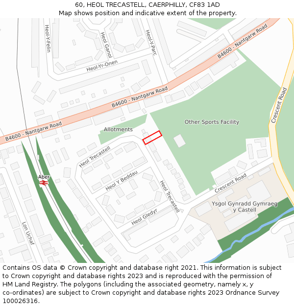 60, HEOL TRECASTELL, CAERPHILLY, CF83 1AD: Location map and indicative extent of plot