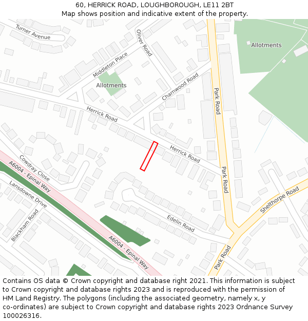 60, HERRICK ROAD, LOUGHBOROUGH, LE11 2BT: Location map and indicative extent of plot