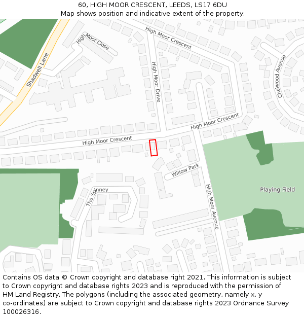 60, HIGH MOOR CRESCENT, LEEDS, LS17 6DU: Location map and indicative extent of plot