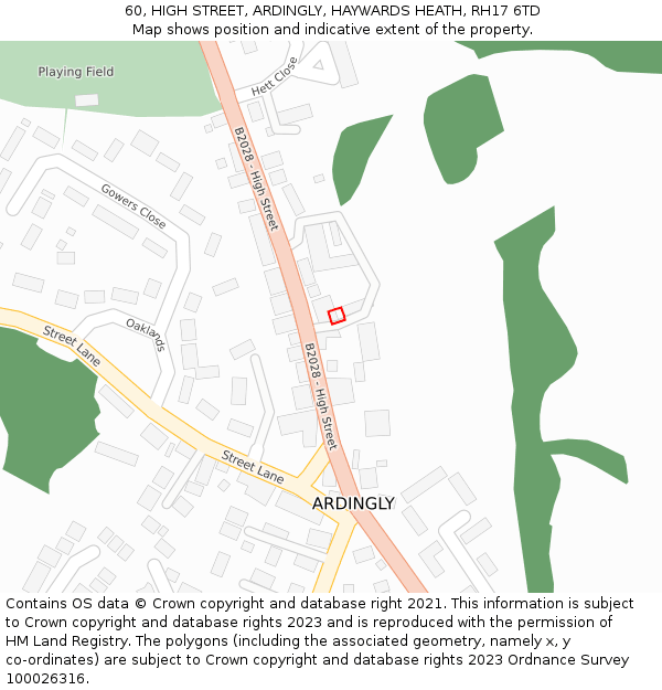 60, HIGH STREET, ARDINGLY, HAYWARDS HEATH, RH17 6TD: Location map and indicative extent of plot