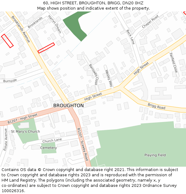 60, HIGH STREET, BROUGHTON, BRIGG, DN20 0HZ: Location map and indicative extent of plot