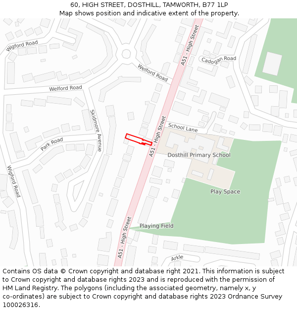 60, HIGH STREET, DOSTHILL, TAMWORTH, B77 1LP: Location map and indicative extent of plot