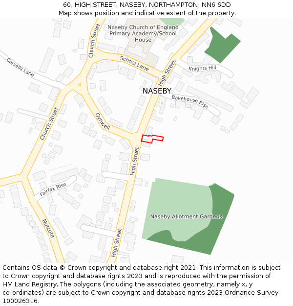 60, HIGH STREET, NASEBY, NORTHAMPTON, NN6 6DD: Location map and indicative extent of plot