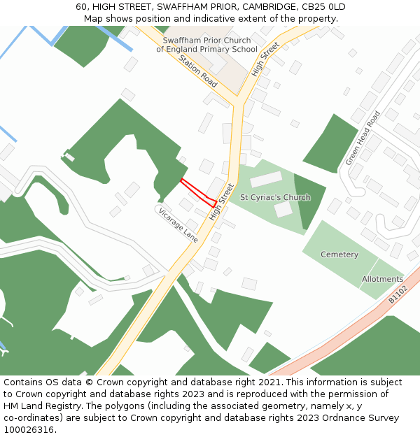 60, HIGH STREET, SWAFFHAM PRIOR, CAMBRIDGE, CB25 0LD: Location map and indicative extent of plot