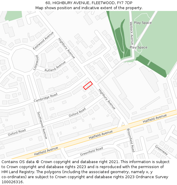 60, HIGHBURY AVENUE, FLEETWOOD, FY7 7DP: Location map and indicative extent of plot