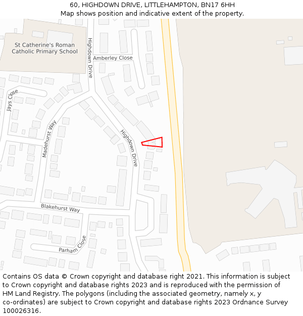 60, HIGHDOWN DRIVE, LITTLEHAMPTON, BN17 6HH: Location map and indicative extent of plot