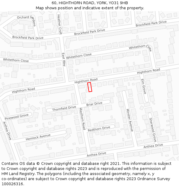 60, HIGHTHORN ROAD, YORK, YO31 9HB: Location map and indicative extent of plot