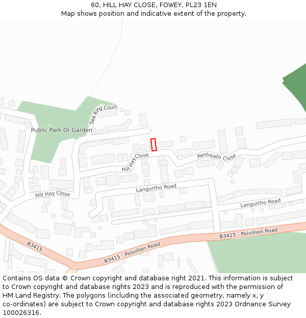 60, HILL HAY CLOSE, FOWEY, PL23 1EN: Location map and indicative extent of plot