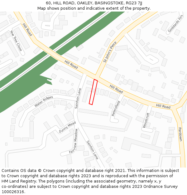 60, HILL ROAD, OAKLEY, BASINGSTOKE, RG23 7JJ: Location map and indicative extent of plot