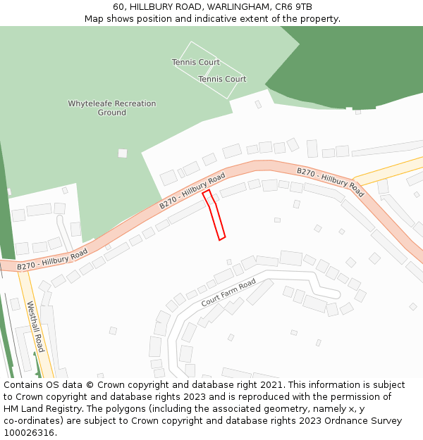 60, HILLBURY ROAD, WARLINGHAM, CR6 9TB: Location map and indicative extent of plot