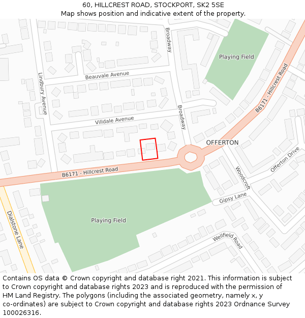 60, HILLCREST ROAD, STOCKPORT, SK2 5SE: Location map and indicative extent of plot