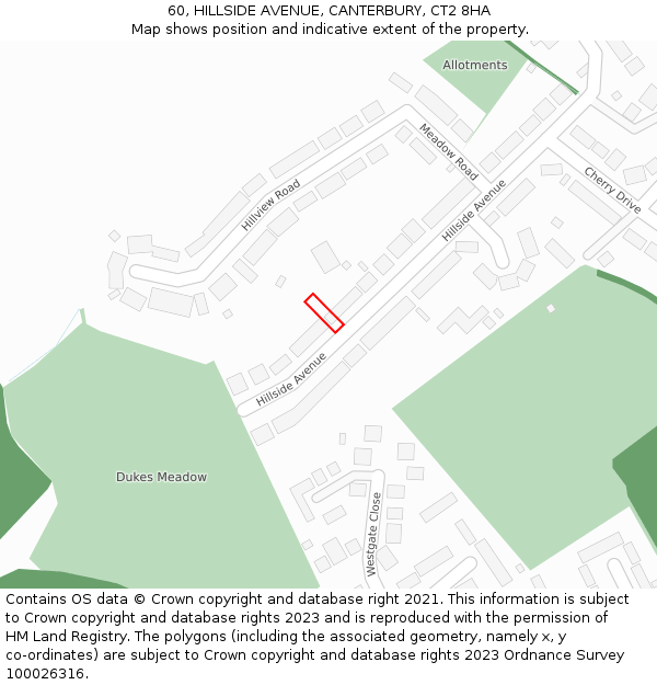 60, HILLSIDE AVENUE, CANTERBURY, CT2 8HA: Location map and indicative extent of plot