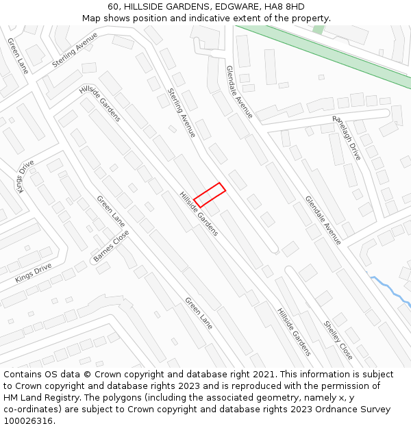 60, HILLSIDE GARDENS, EDGWARE, HA8 8HD: Location map and indicative extent of plot