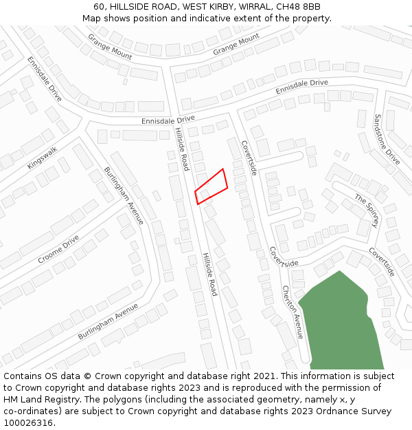 60, HILLSIDE ROAD, WEST KIRBY, WIRRAL, CH48 8BB: Location map and indicative extent of plot