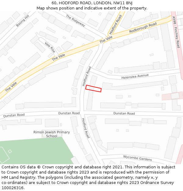 60, HODFORD ROAD, LONDON, NW11 8NJ: Location map and indicative extent of plot