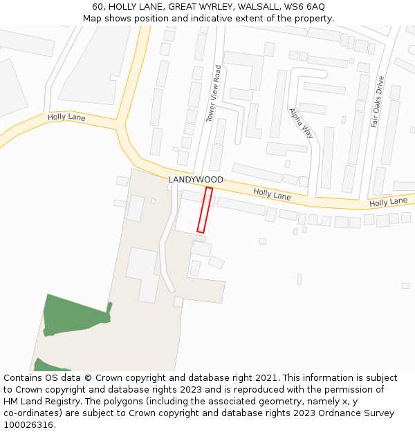 60, HOLLY LANE, GREAT WYRLEY, WALSALL, WS6 6AQ: Location map and indicative extent of plot