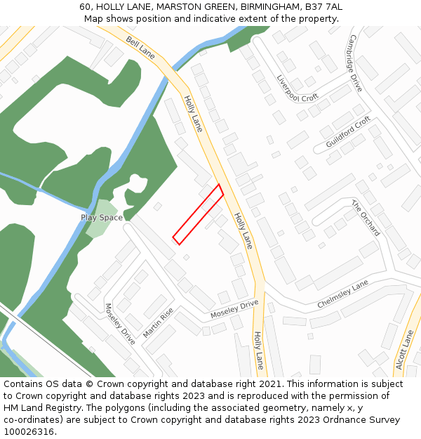 60, HOLLY LANE, MARSTON GREEN, BIRMINGHAM, B37 7AL: Location map and indicative extent of plot