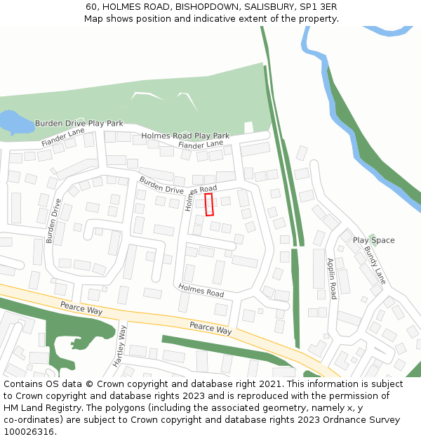60, HOLMES ROAD, BISHOPDOWN, SALISBURY, SP1 3ER: Location map and indicative extent of plot