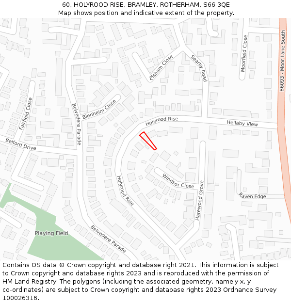 60, HOLYROOD RISE, BRAMLEY, ROTHERHAM, S66 3QE: Location map and indicative extent of plot