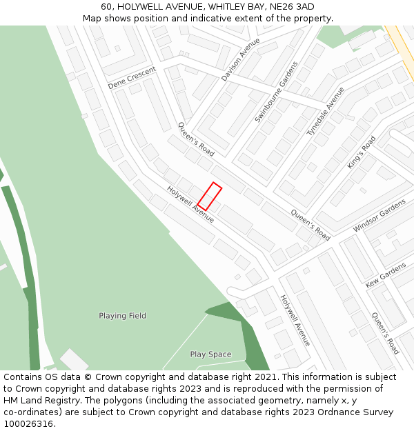 60, HOLYWELL AVENUE, WHITLEY BAY, NE26 3AD: Location map and indicative extent of plot