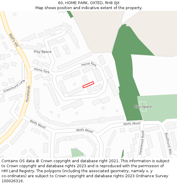 60, HOME PARK, OXTED, RH8 0JX: Location map and indicative extent of plot