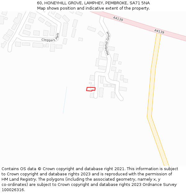 60, HONEYHILL GROVE, LAMPHEY, PEMBROKE, SA71 5NA: Location map and indicative extent of plot