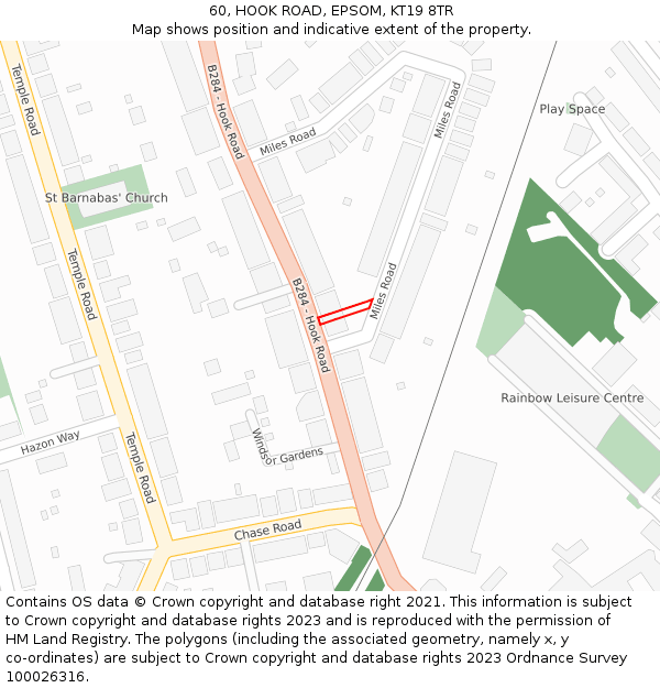 60, HOOK ROAD, EPSOM, KT19 8TR: Location map and indicative extent of plot